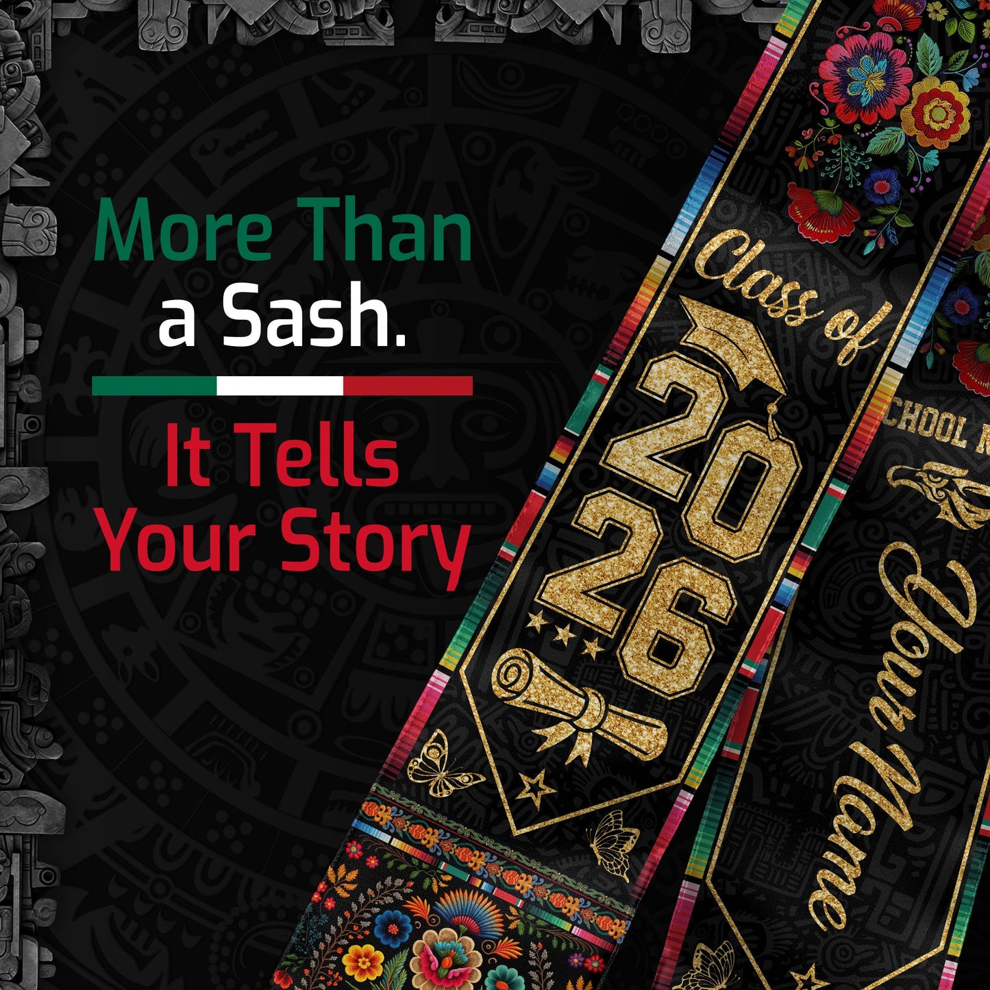 Mexican Graduation Stole Custom 2026 Mexican Graduation Sash, Mexican Stoles for Graduation