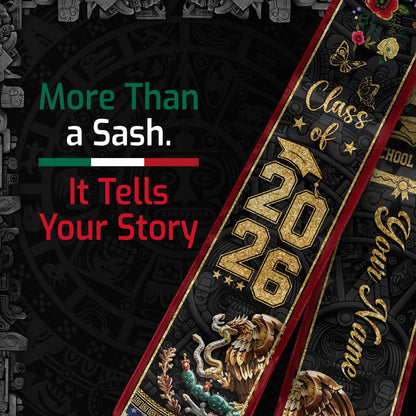 Mexican Graduation Stole 2026 Custom Graduation Sash Mexico, Mexican Flag Graduation Sash