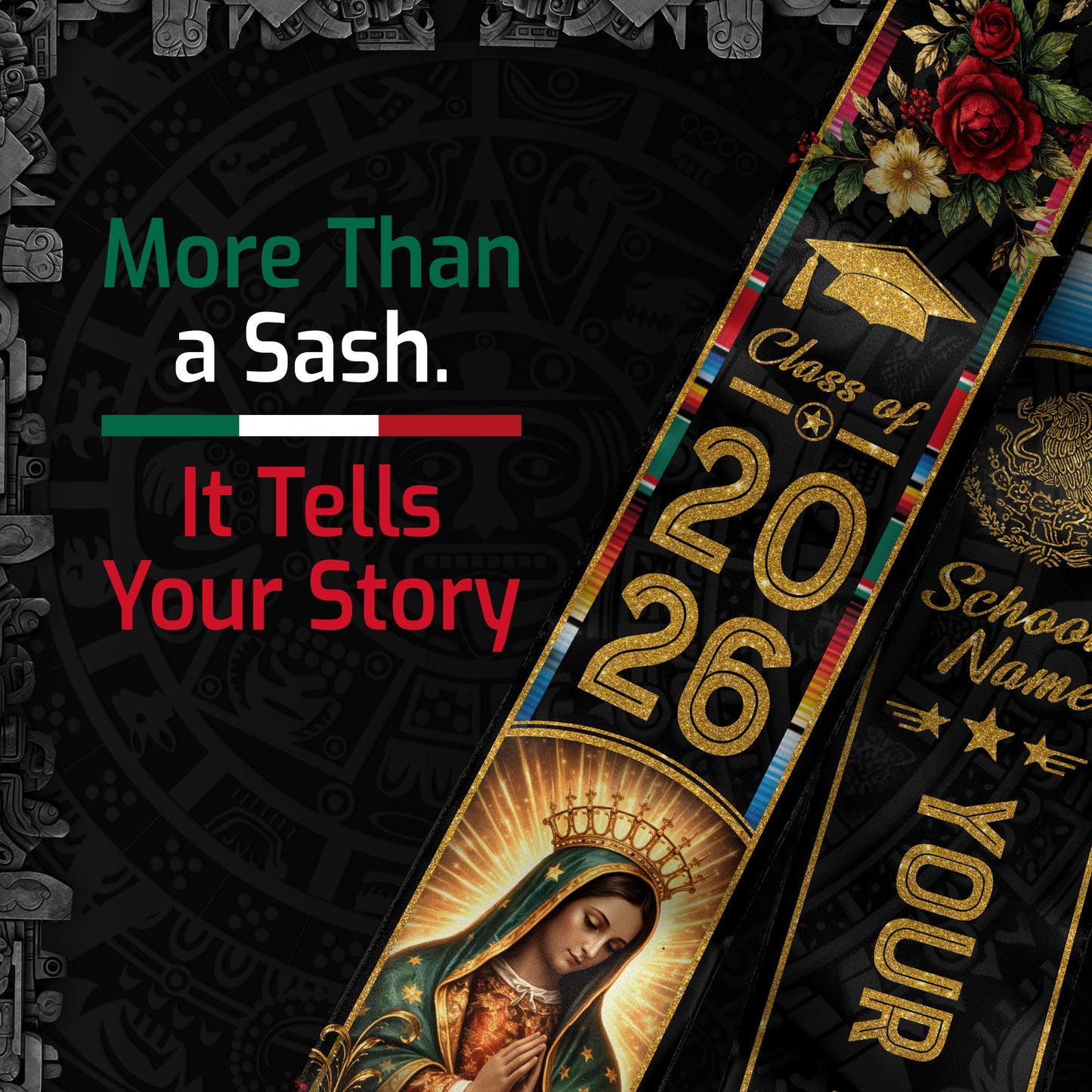 Custom Mexican Graduation Stole 2026 Personalized Mexico Graduation Sash Stoles for Graduation