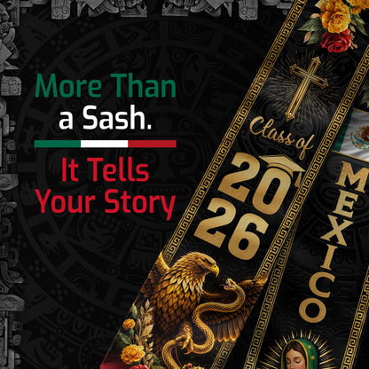 Mexican Graduation Stole Class of 2026 Mexican American Flag Sash Stoles for Graduation