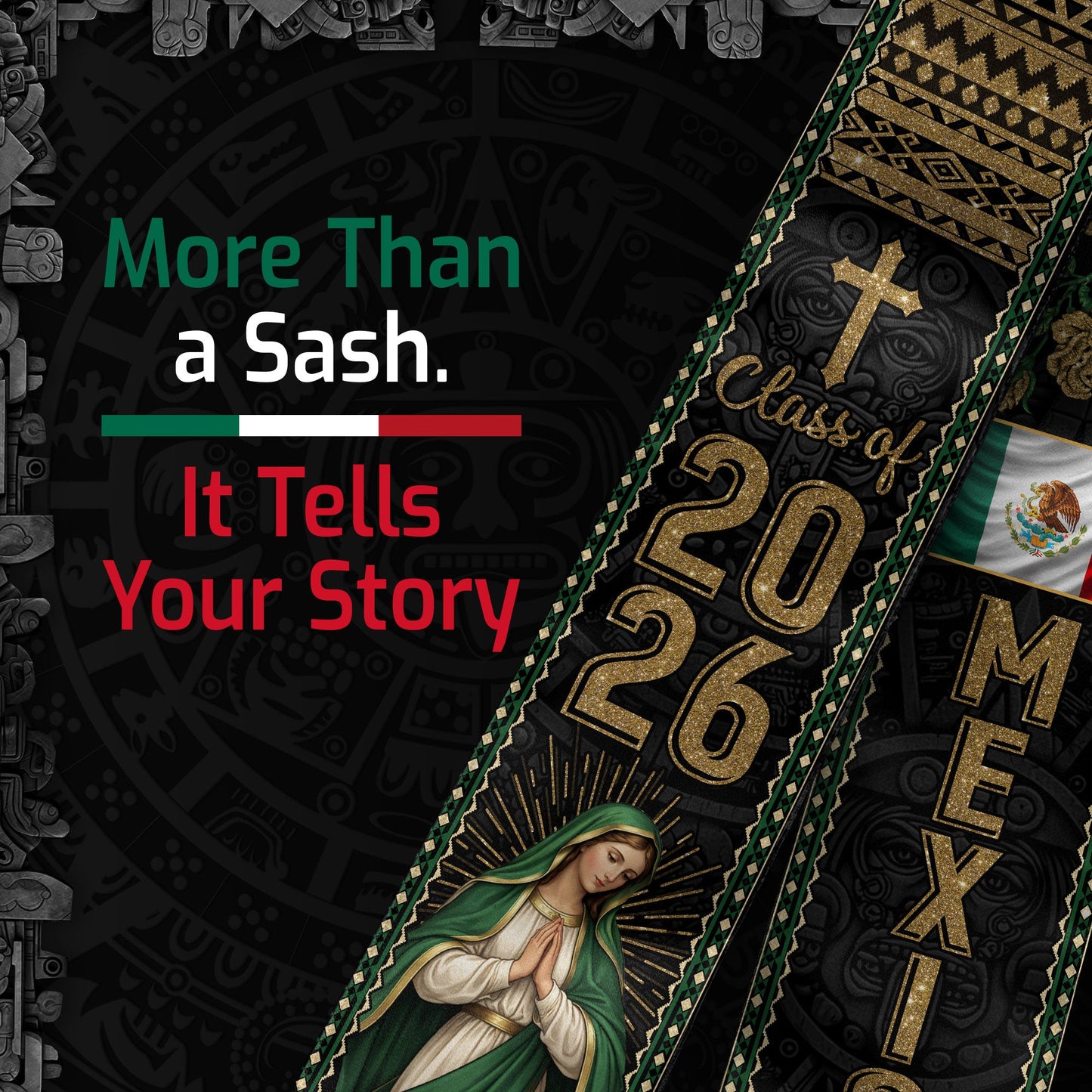 Graduation Stole Mexican Class of 2026 Mexican American Flag Sash for 2026 Graduation