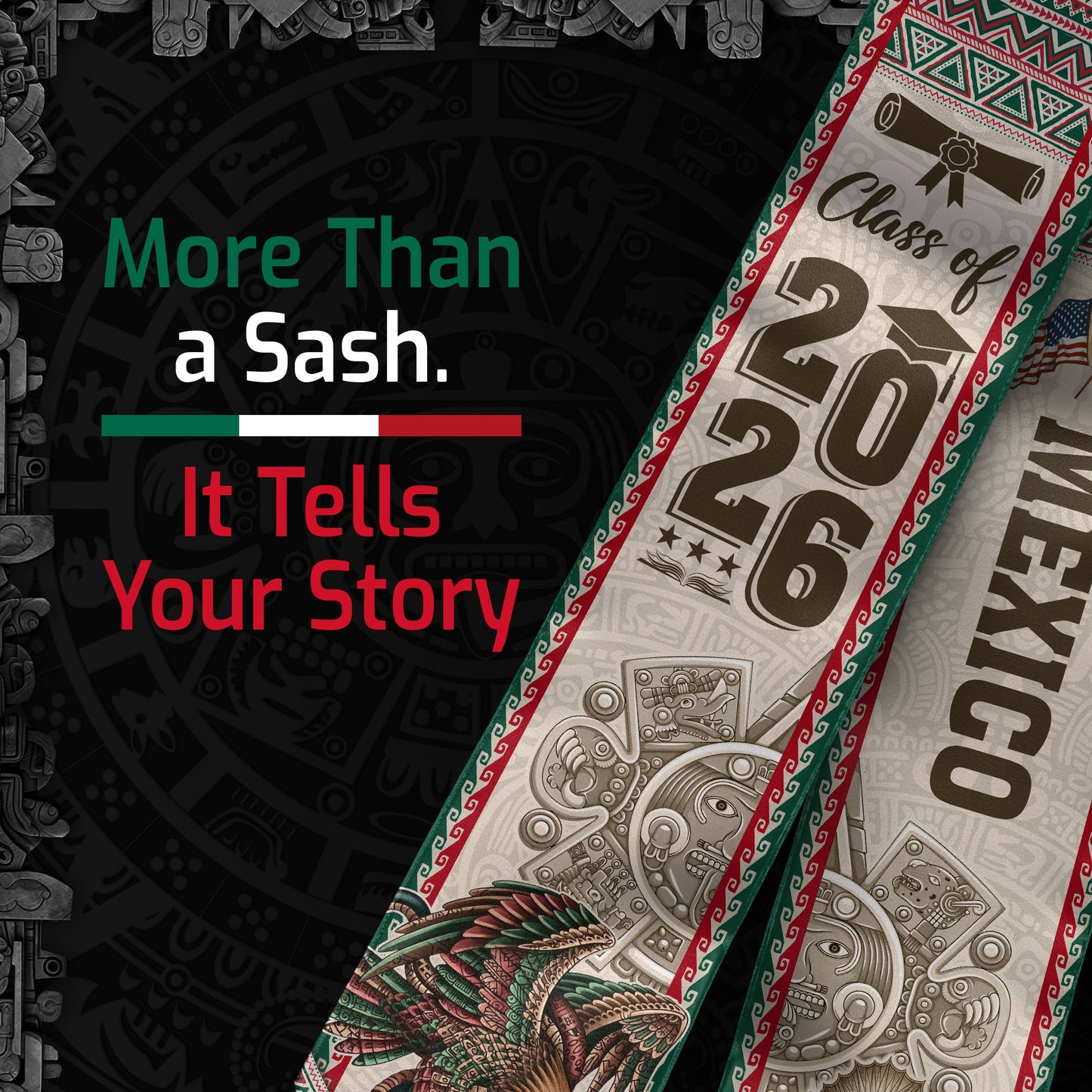 Graduation Stole Class of 2026 Mexico Aztec Guadalupe Hispanic Cultural Sash Gift