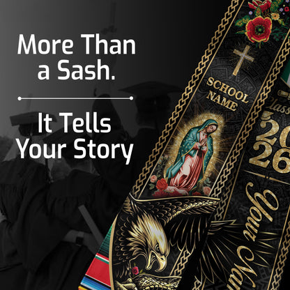 Custom Mexico Graduation Stole 2026 Virgin Mary Eagle Snake Catholic Mexican Heritage Sash