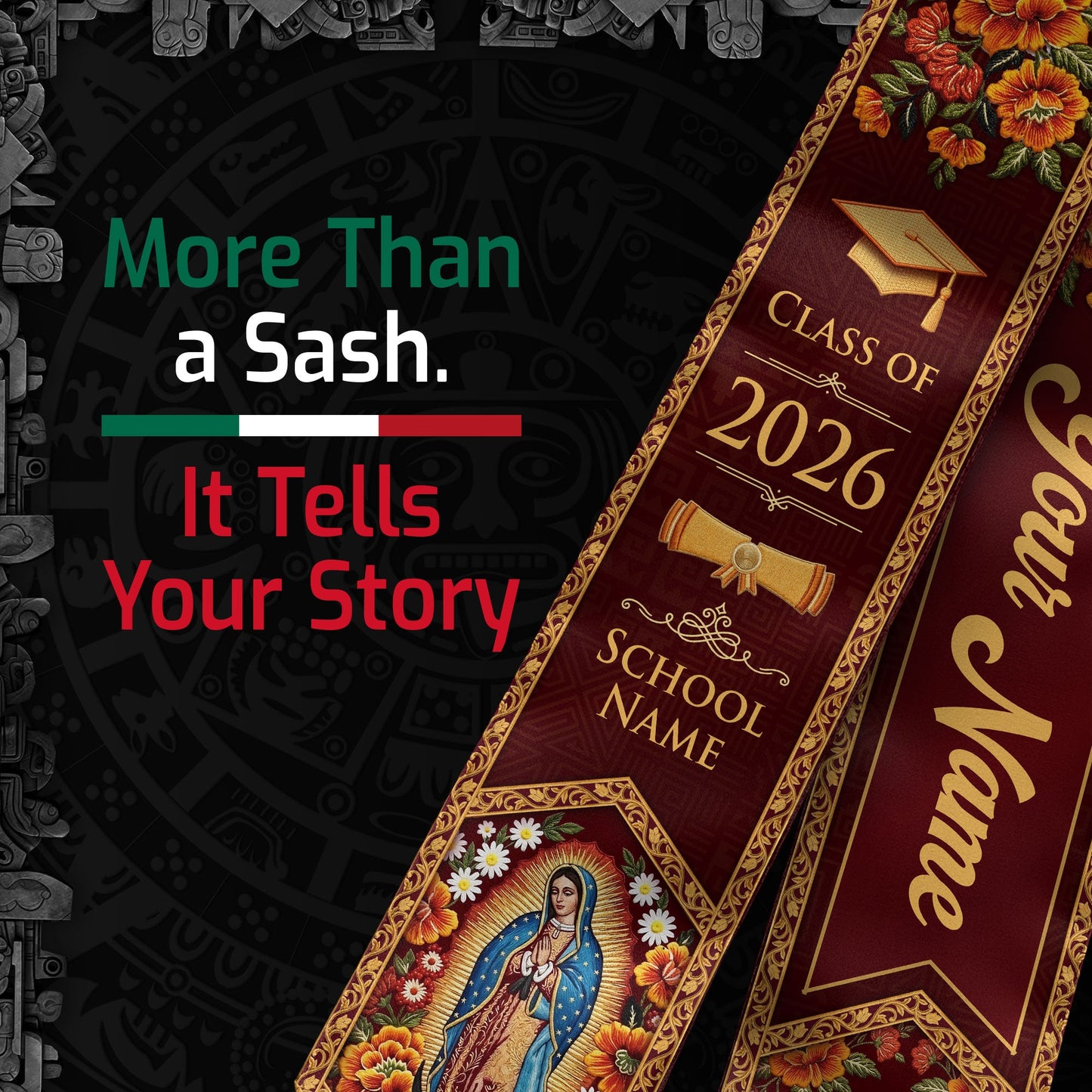 Custom Mexico Graduation Stole 2026 Personalized Name Sacred Heart Heritage Sash