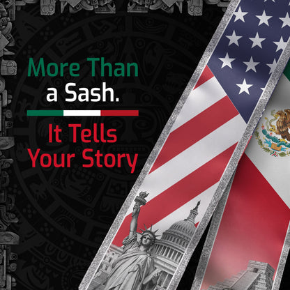 Mexican American Graduation Stole - Silver Glitter Mexico USA Flag Sash