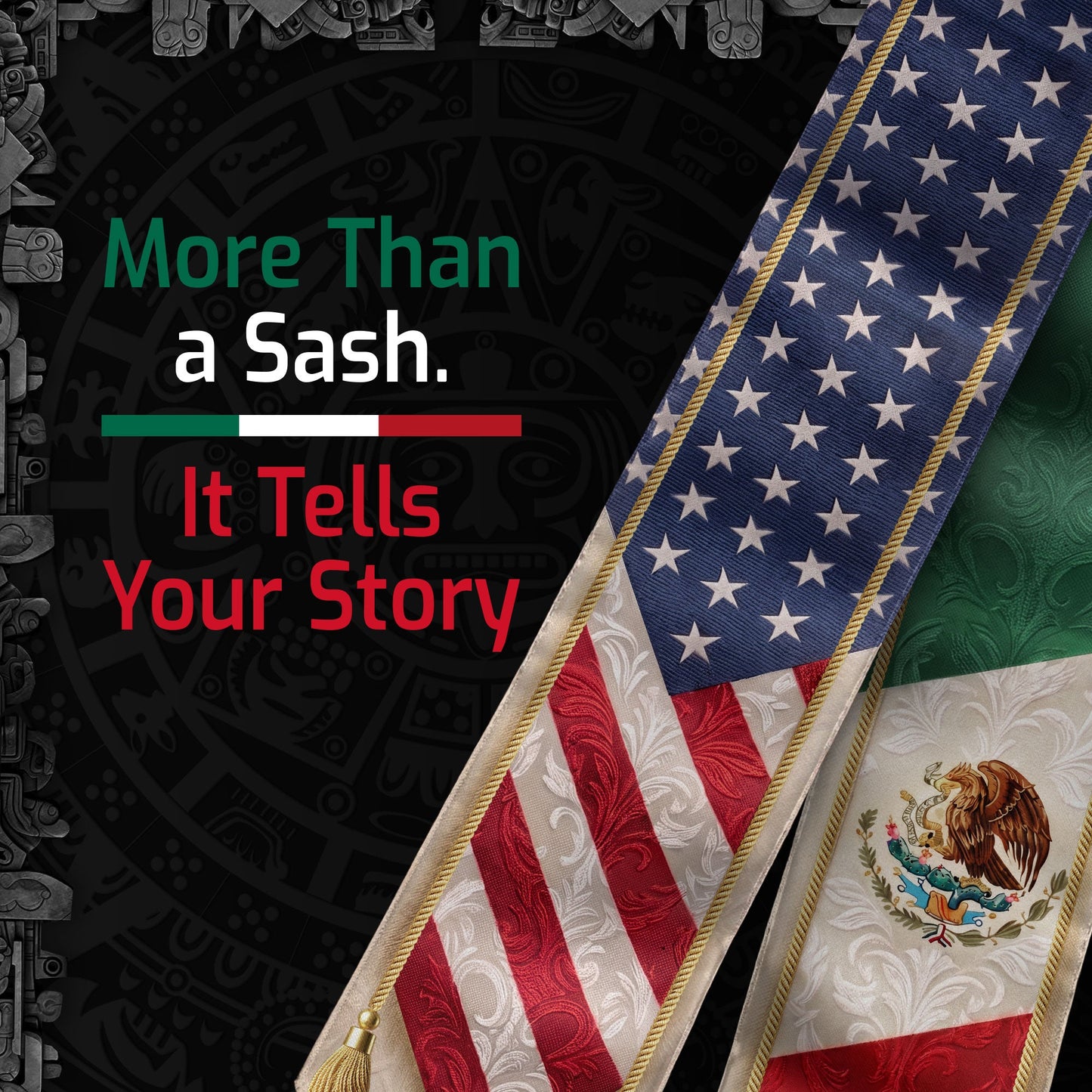 Mexican American Graduation Stole - Mexico USA Flag Heritage Sash Gift