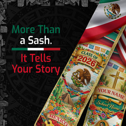Custom Mexico Graduation Stole 2026 – Eagle Guadalupe USA Flag Serape Sash