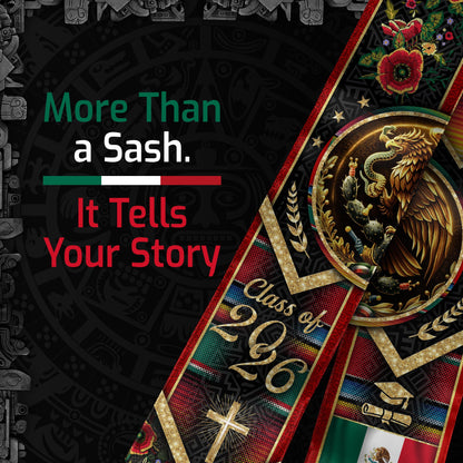 Mexico Graduation Stole 2026 - Our Lady of Guadalupe & Aztec Eagle Heritage Sash