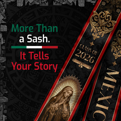 Mexico Graduation Stole 2026 Virgin Mary Gold Eagle Black Luxury Heritage Sash