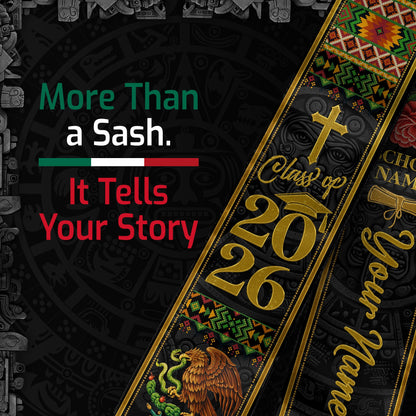 Custom Name Mexican Graduation Stole 2026 - Our Lady of Guadalupe & Eagle Heritage Sash