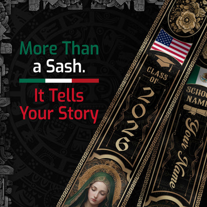 Custom Mexico Graduation Stole 2026 Virgin Mary Cross Mexican US Flag Gold Greek Sash
