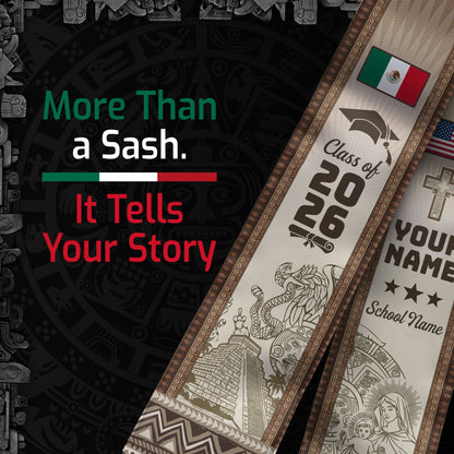 Mexico Graduation Stole 2026 Chichen Itza Aztec Pyramid Personalized Mexican Sash