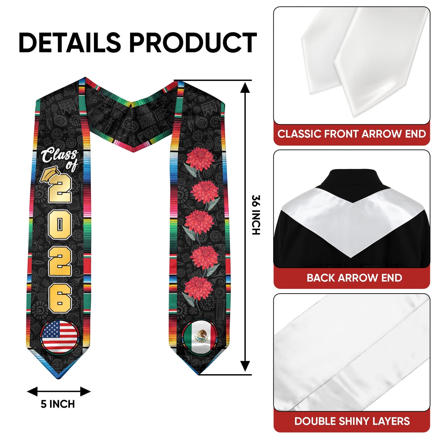 Mexico Mexican Graduation Stole 2026, Sash for Senior Graduate