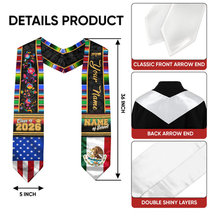 Custom Mexican Stole 2026, Mexico Graduation Sash, Personalized Graduate Gift