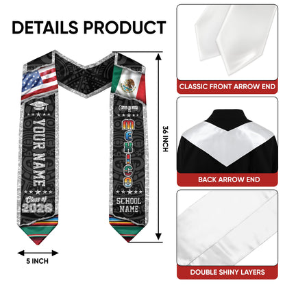 Personalized Mexican Stole 2026, Mexico Graduation Sash, Custom Graduate GIft
