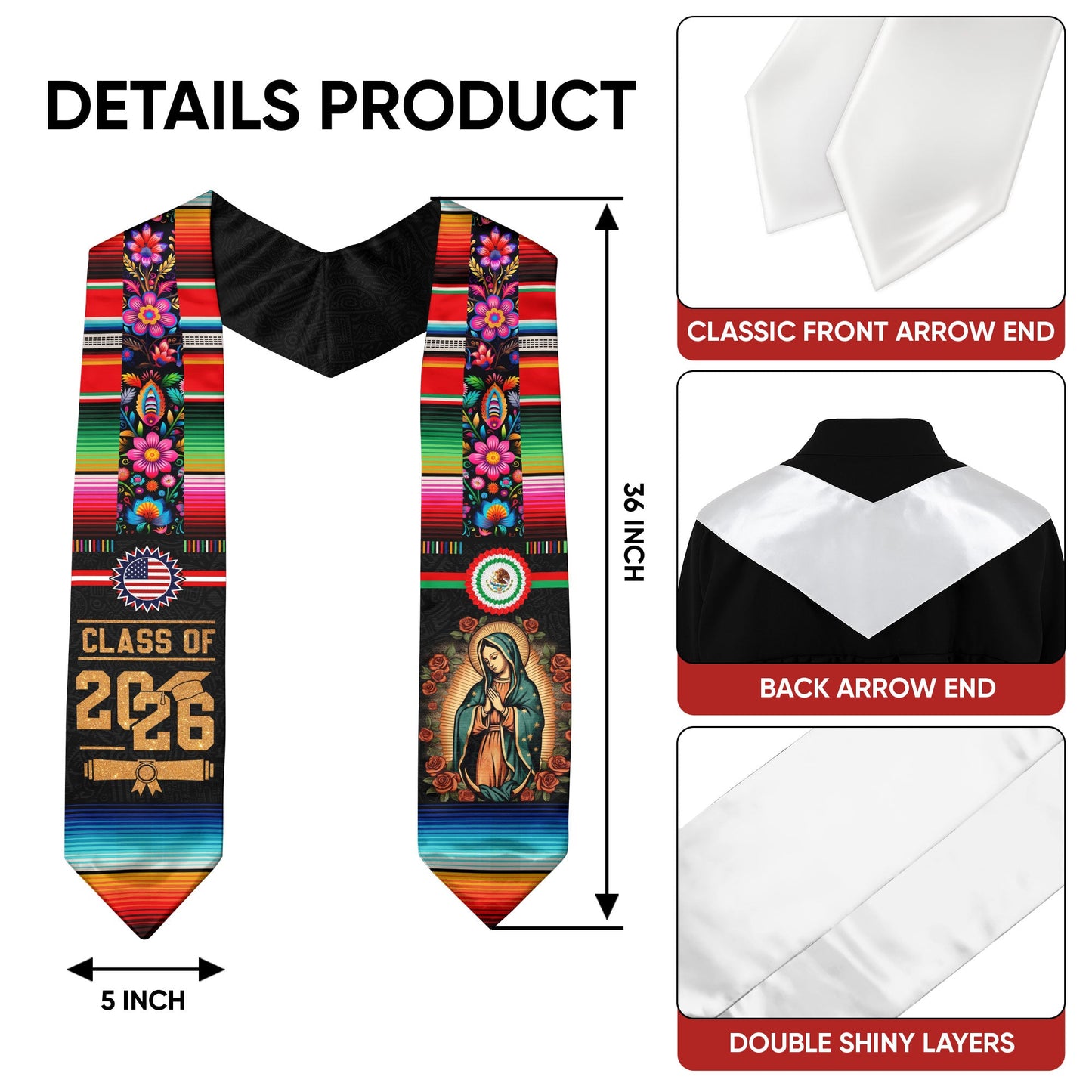 Mexican Graduate Sash 2026, Mexico Stole for Graduation Ceremony