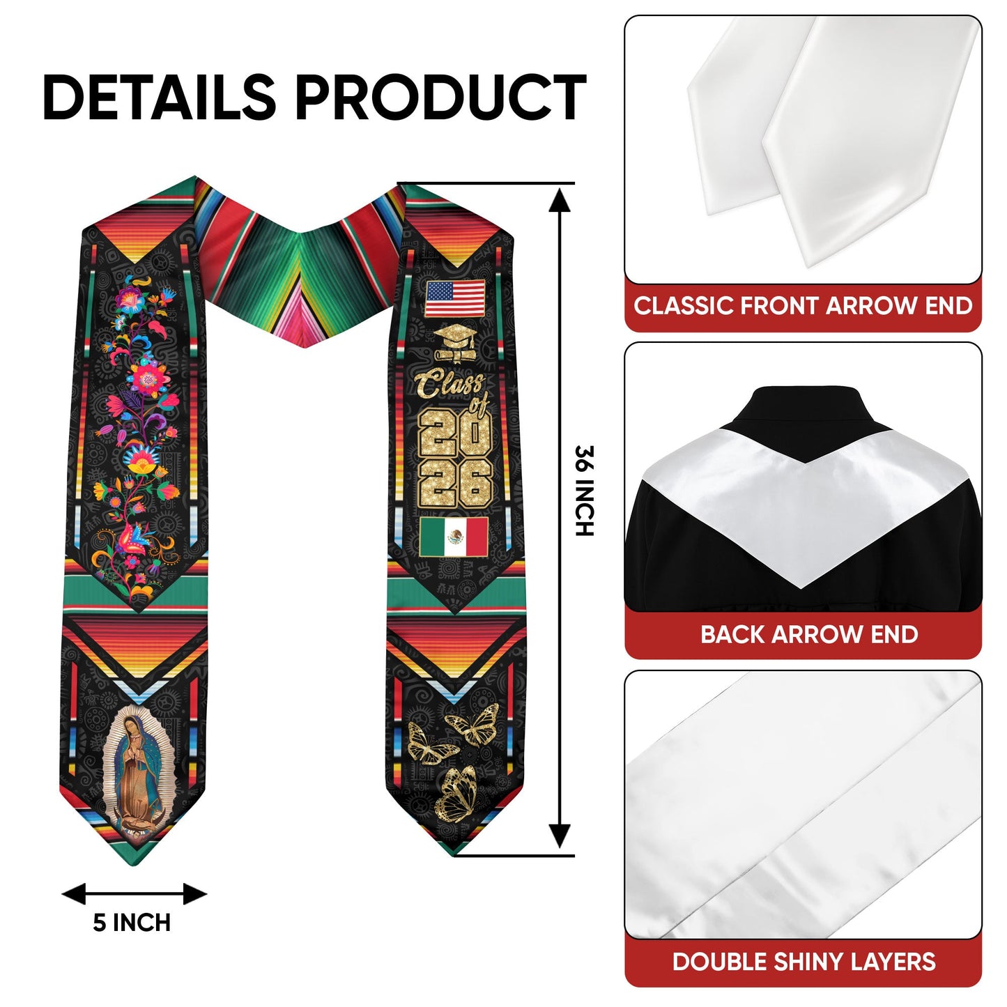 Mexican Stole Mexico Graduation 2026, Sash for Graduate Ceremony