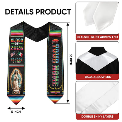 Mexican Graduation Sash 2026 Custom, Personalized Mexico Stole for Graduate, Classic Mexican Stole for Graduation Ceremony
