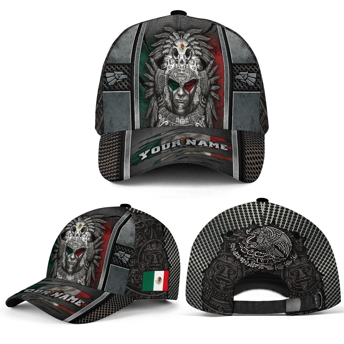 Mexico Aztec Heritage Hat 3-Pack Bundle – Eagle Symbol Calendar + Mexico Flag Eagle Calendar + Warrior Skull Eagle Pride Roots