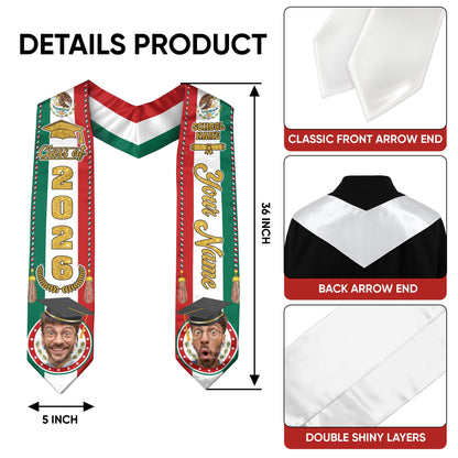 Custom Photo Mexican Aztec Stole 2026, Graduation Sash for Graduate Celebrating Mexico Pride