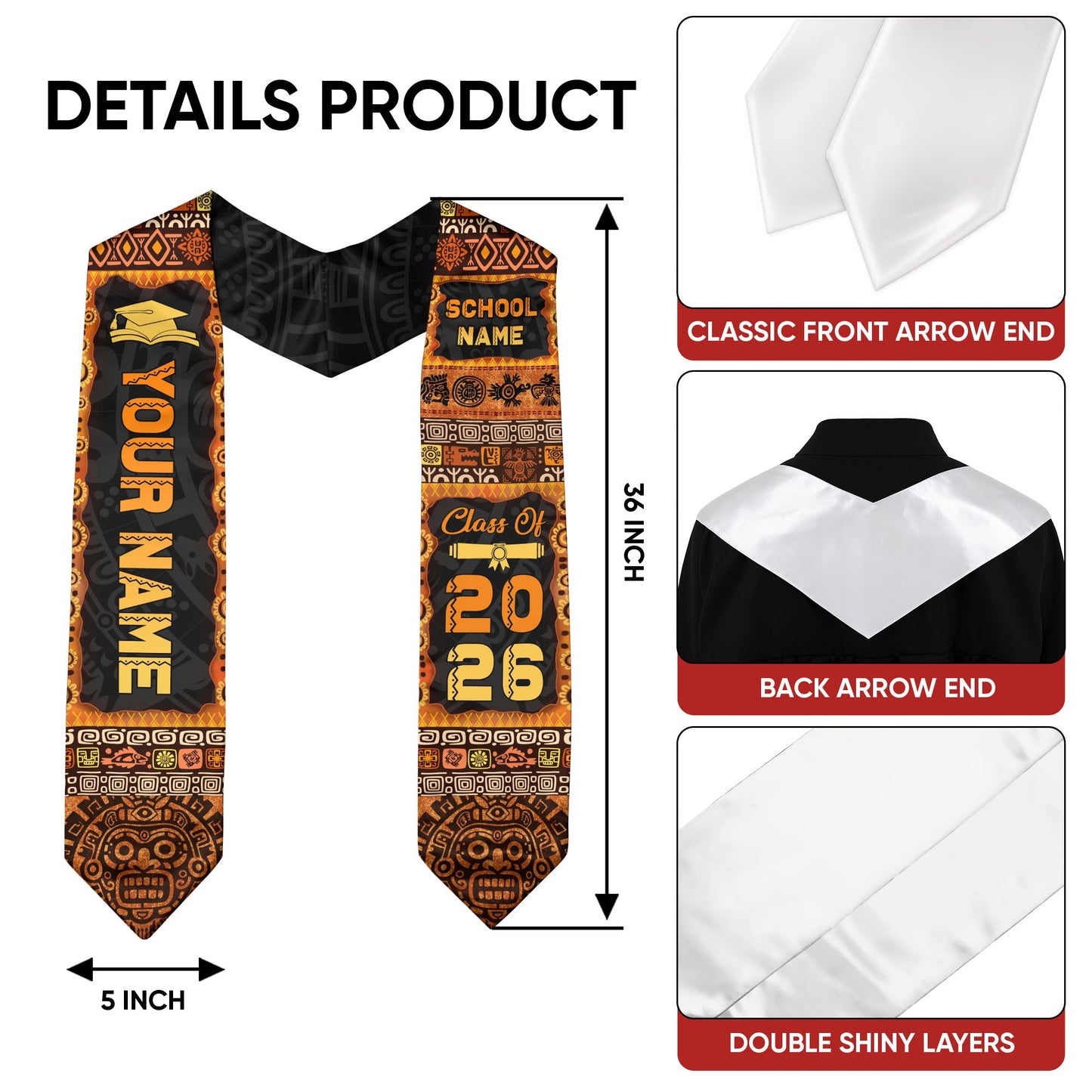 Custom Aztec Mexican Stole 2026, Mexico Graduation Sash for Graduate Success