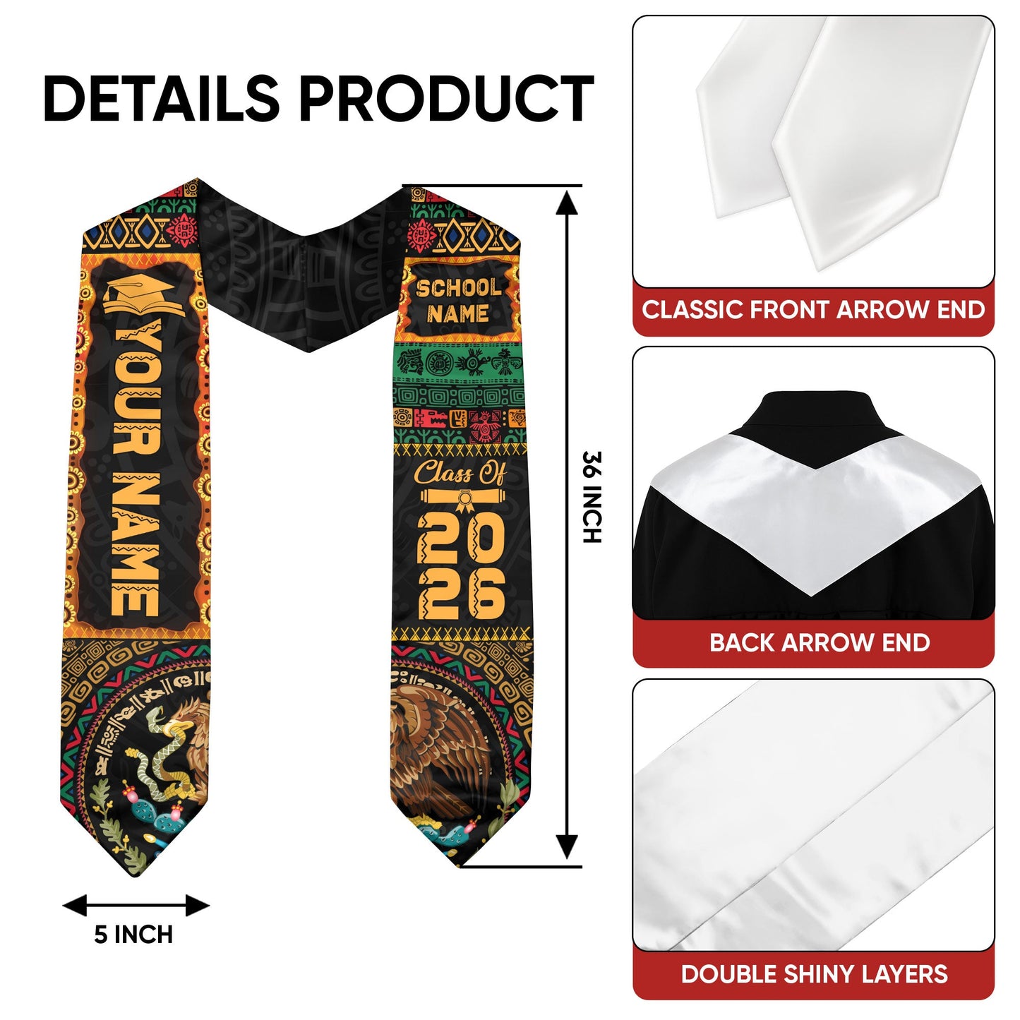 Mexico Aztec Graduate Stole 2026, Custom Mexican Graduation Sash Premium Quality