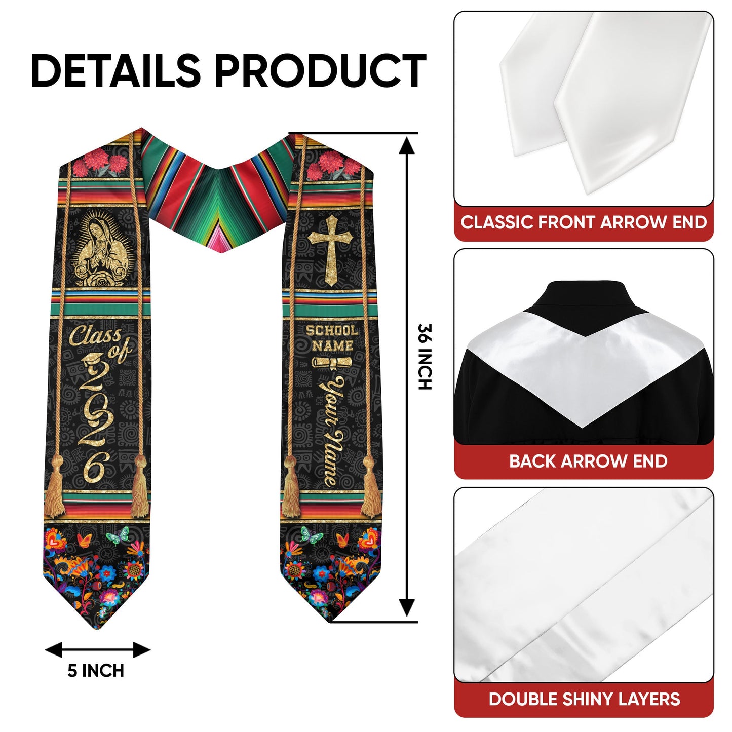 Mexican Graduation Stole 2026, Custom Personalized Mexico Sash for Graduate