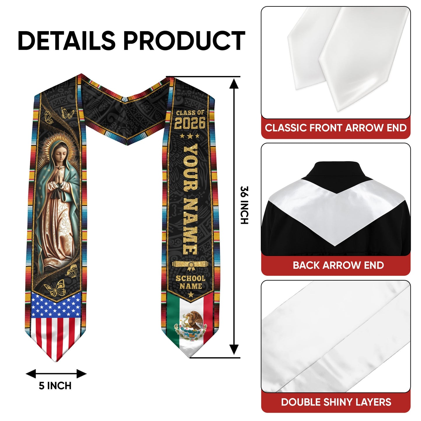 Mexican Aztec Graduate Sash 2026, Custom Mexico Graduation Stole Premium Finish