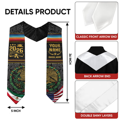 Custom Graduation Sash Mexico Aztec 2026, Mexican Stole for Graduate Recognition