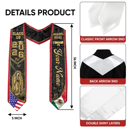 Custom Mexico Graduation Stole Class of 2026 Virgen de Guadalupe Butterfly Name Sash