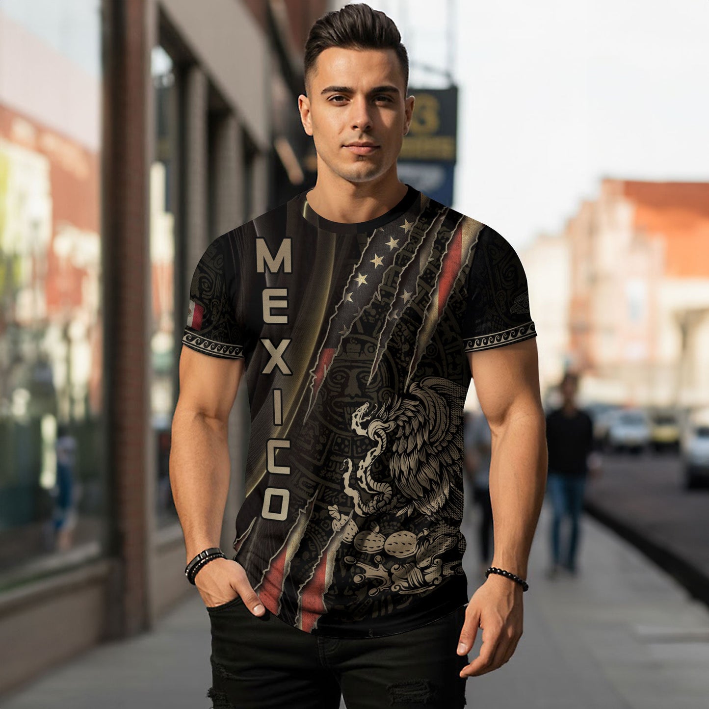 Mexico USA Flag Eagle Claw Aztec Heritage Warrior Shirt