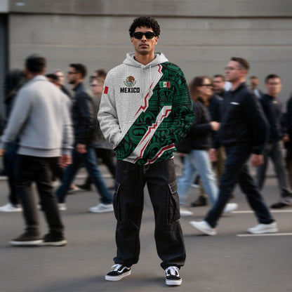 Mexican Flag Aztec Cultural Heritage Mens Green White Sudadera De Mexico Hoodie