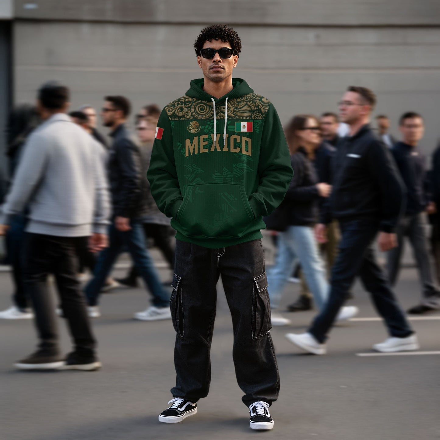 Mexican Dark Green Gold Eagle Snake Flag Heritage Mens Sudadera De Mexico Hoodie