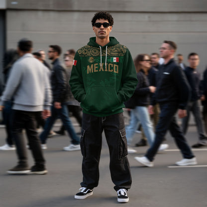 Mexican Dark Green Gold Eagle Snake Flag Heritage Mens Sudadera De Mexico Hoodie