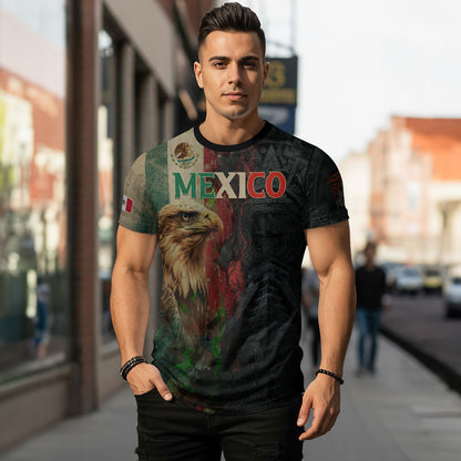 Mexico Flag Eagle Head Aztec Warrior Dark Art Legacy Pride Men's Shirt