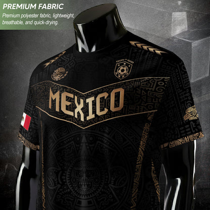 Mexico Heritage Black Gold Vintage Athletic Aztec Calendar Chevron Soccer Jersey