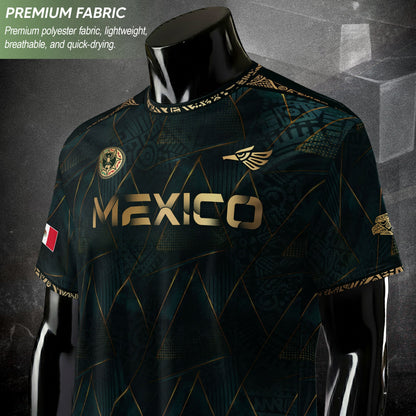 Mexico Heritage Dark Green Gold Vintage Tribal Aztec National Soccer Jersey
