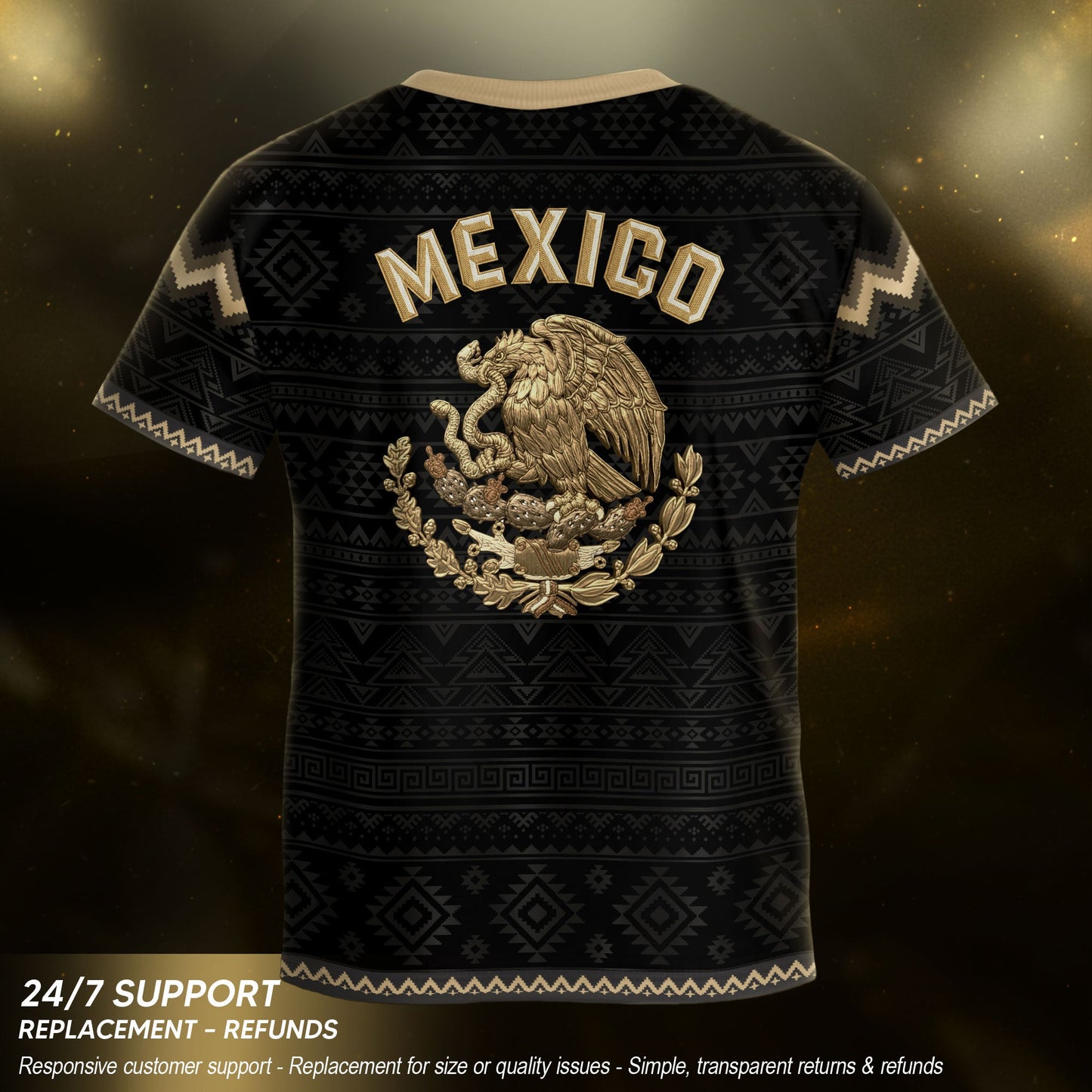 Mexico Soccer Jersey Kids Set Black Gold Aztec Calendar Youth Football Shirt Shorts