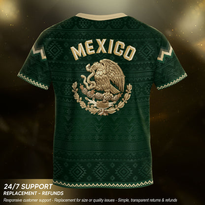 Mexico Soccer Jersey Kids Set Green Gold Aztec Calendar Youth Football Shirt Shorts