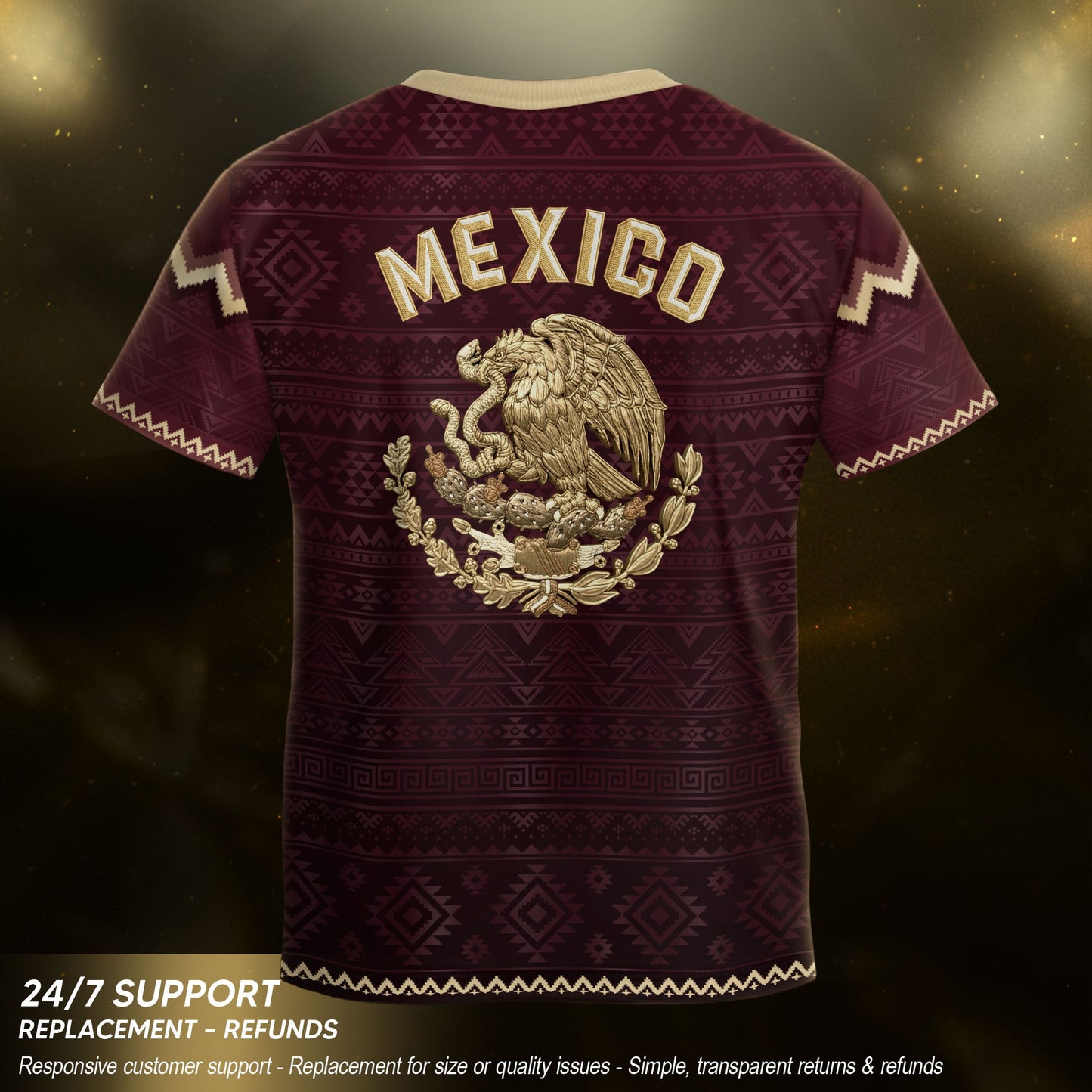 Mexico Soccer Jersey Kids Shorts Set Maroon Aztec Culture Youth Football Outfit Kit