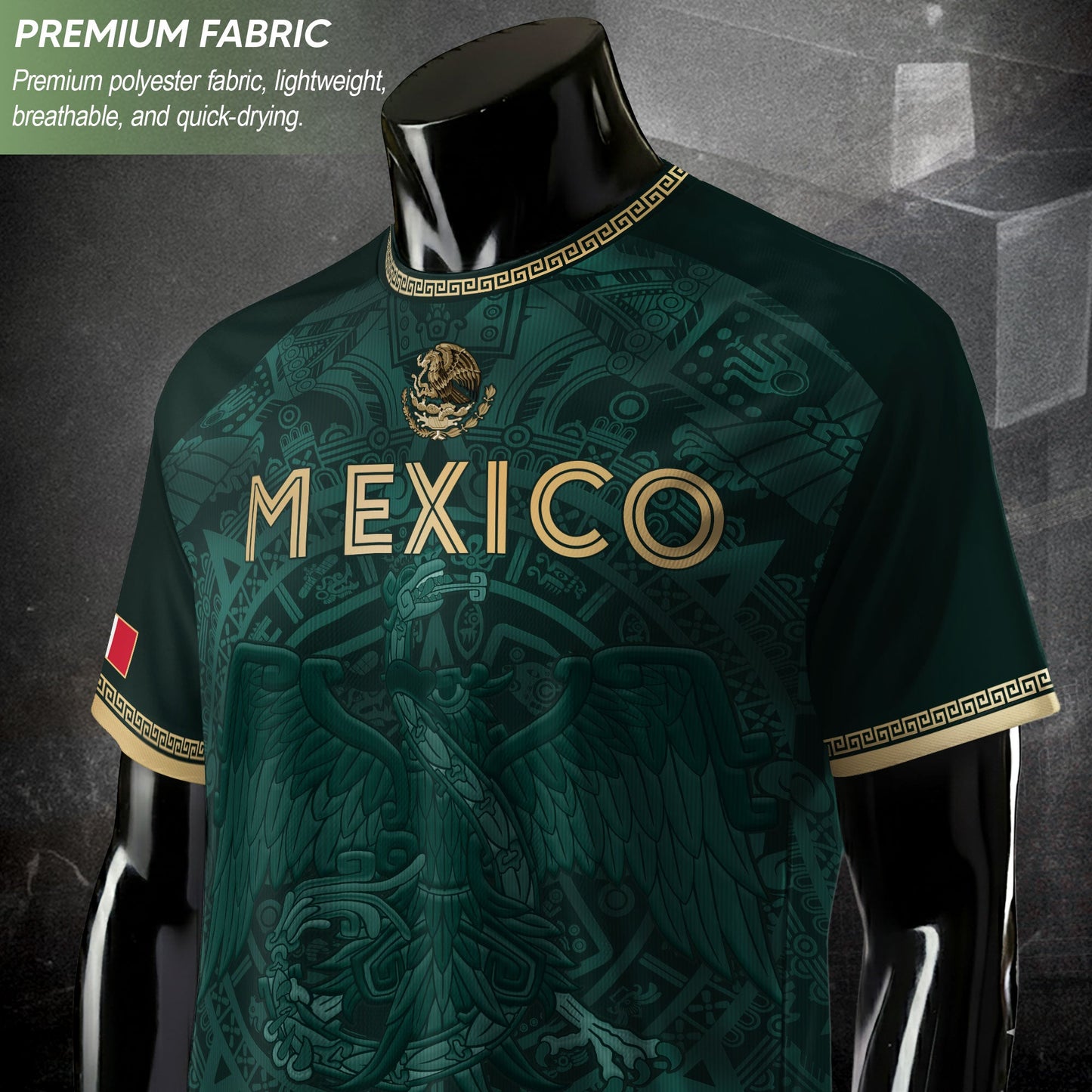 Mexico Heritage Orgullo Mexicano Green Gold Eagle Aztec Calendar Soccer Jersey