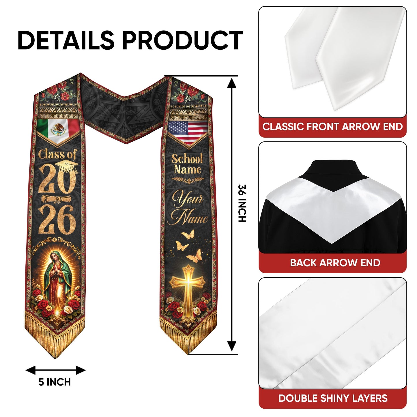 Mexican Graduation Stole 2026 Custom Mexican Graduation Sash, Mexican Flag Graduation