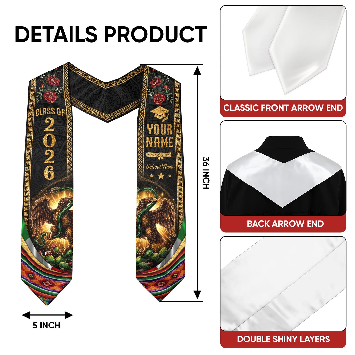 Mexican Graduation Stole 2026 – Custom Mexican Flag Graduation Sash, Mexican Stoles for Graduation