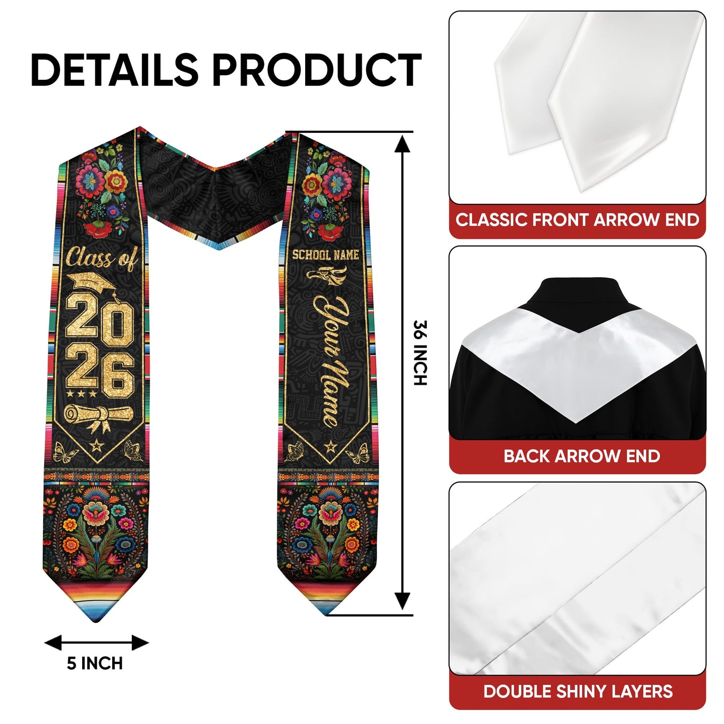 Mexican Graduation Stole Custom 2026 Mexican Graduation Sash, Mexican Stoles for Graduation