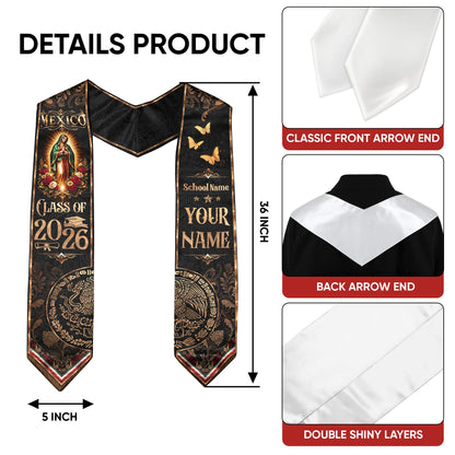 Mexican Graduation Stole 2026 Custom Mexican Graduation Sash, Mexican Flag Sash Mexico