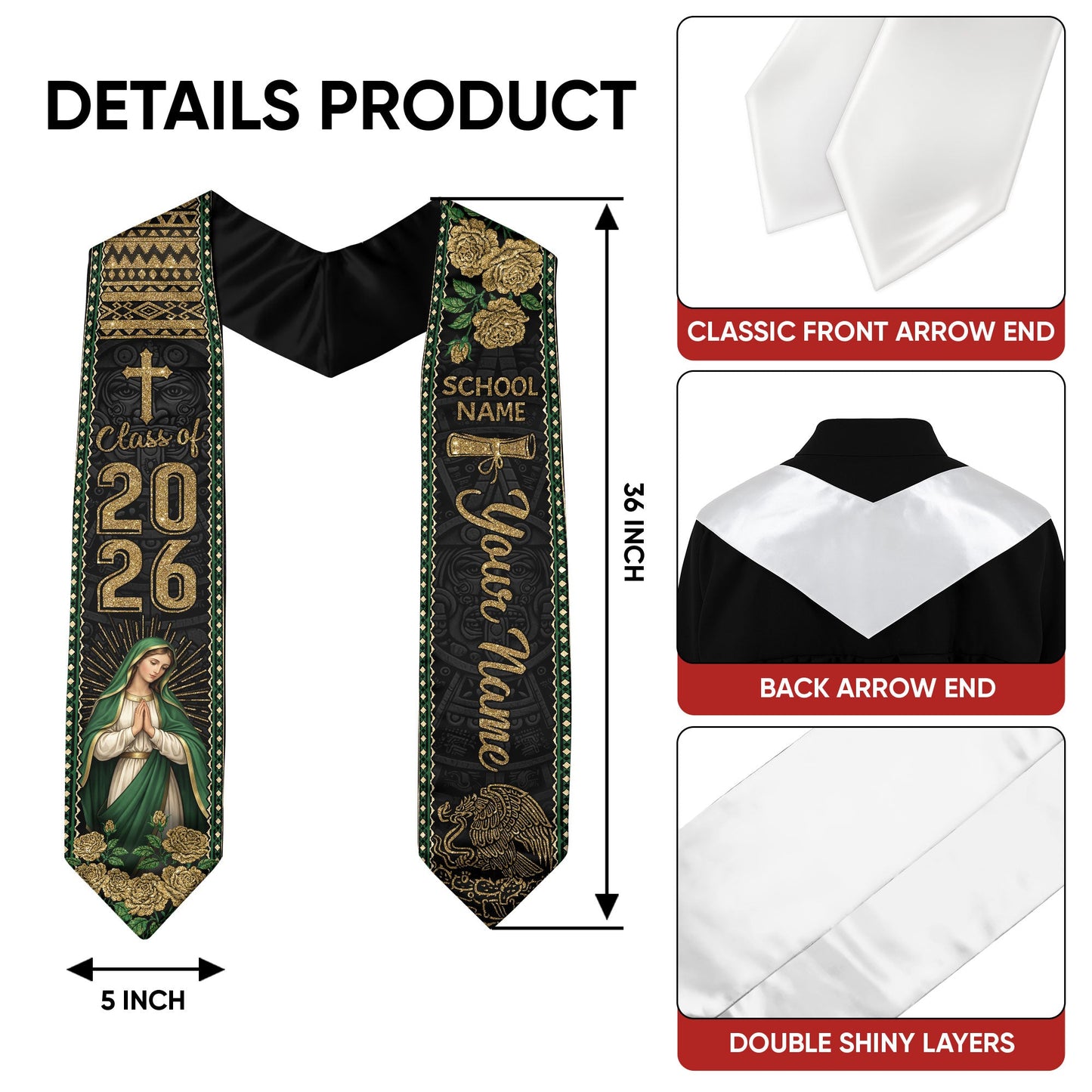 Custom Mexico Graduation Stole 2026 Personalized Mexican Graduation Sash Stoles for Graduation 2026