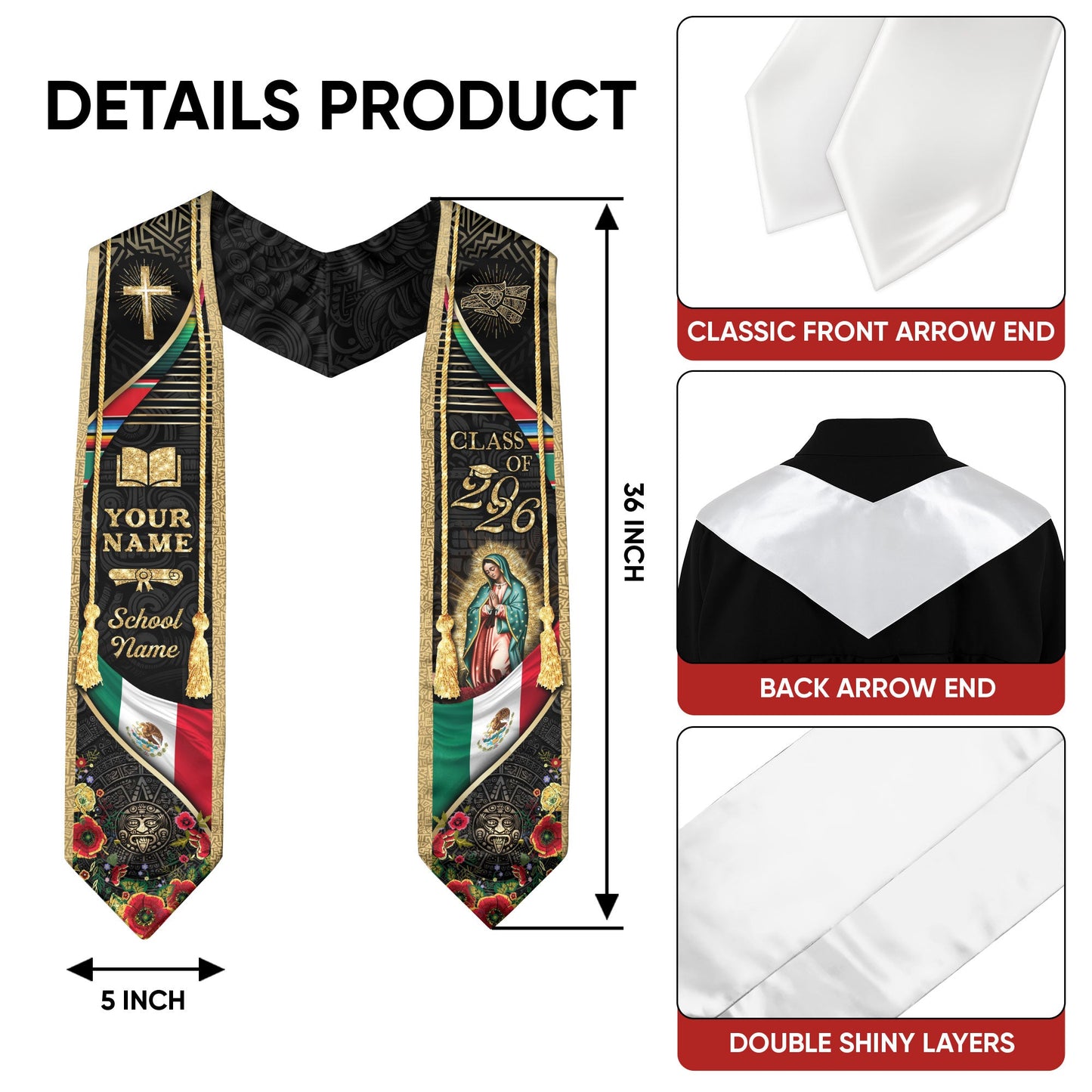 Custom Mexican Graduation Stole 2026 Proud Mexican Graduation Sash Personalized Graduation Stoles Mexico Graduation Sash Customize