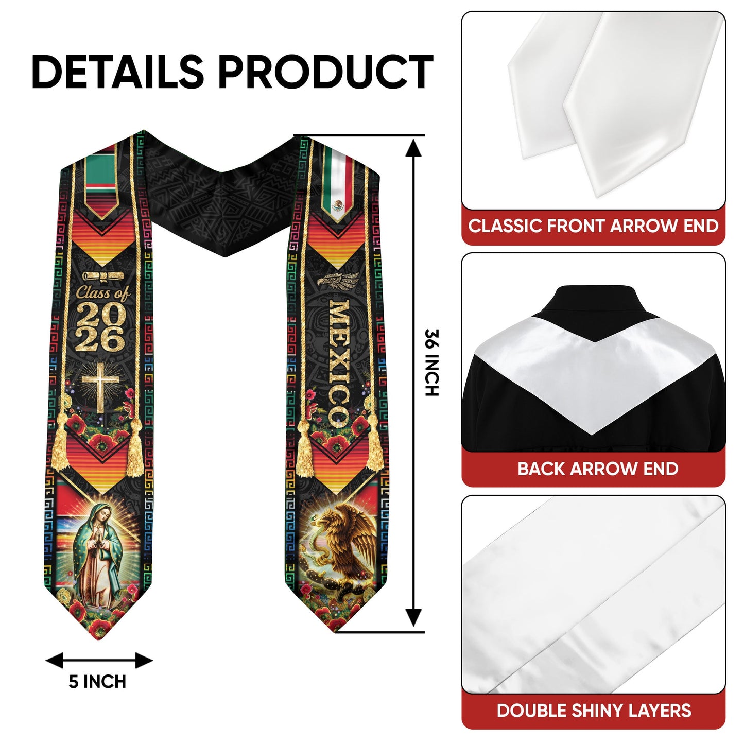Catholic Graduation Stole 2026 Guadalupe Mexico Eagle Religious Hispanic