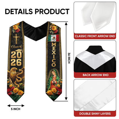 Mexican Graduation Stole Class of 2026 Mexican American Flag Sash Stoles for Graduation
