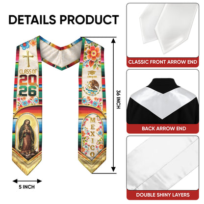 Mexico Graduation Stole Class of 2026 – Virgen De Guadalupe Mexican Sash Gift